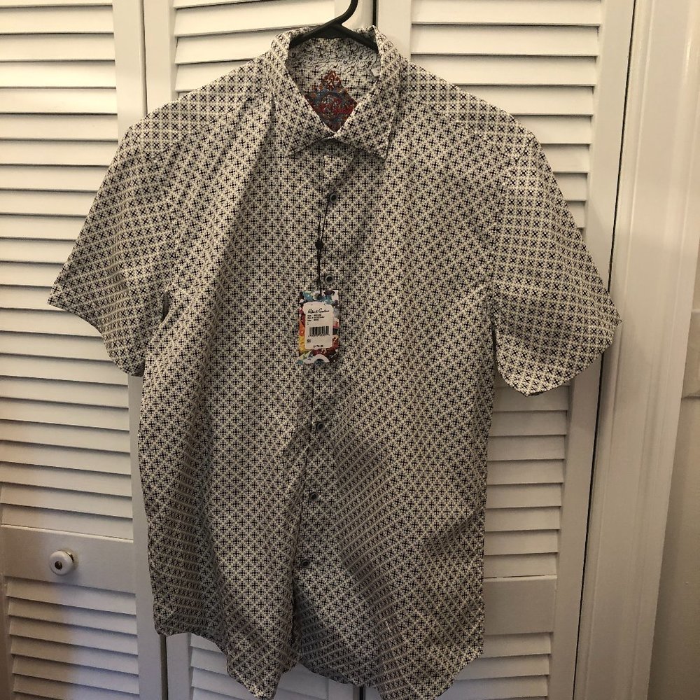Robert Graham gray dotted navy short sleeve shirt